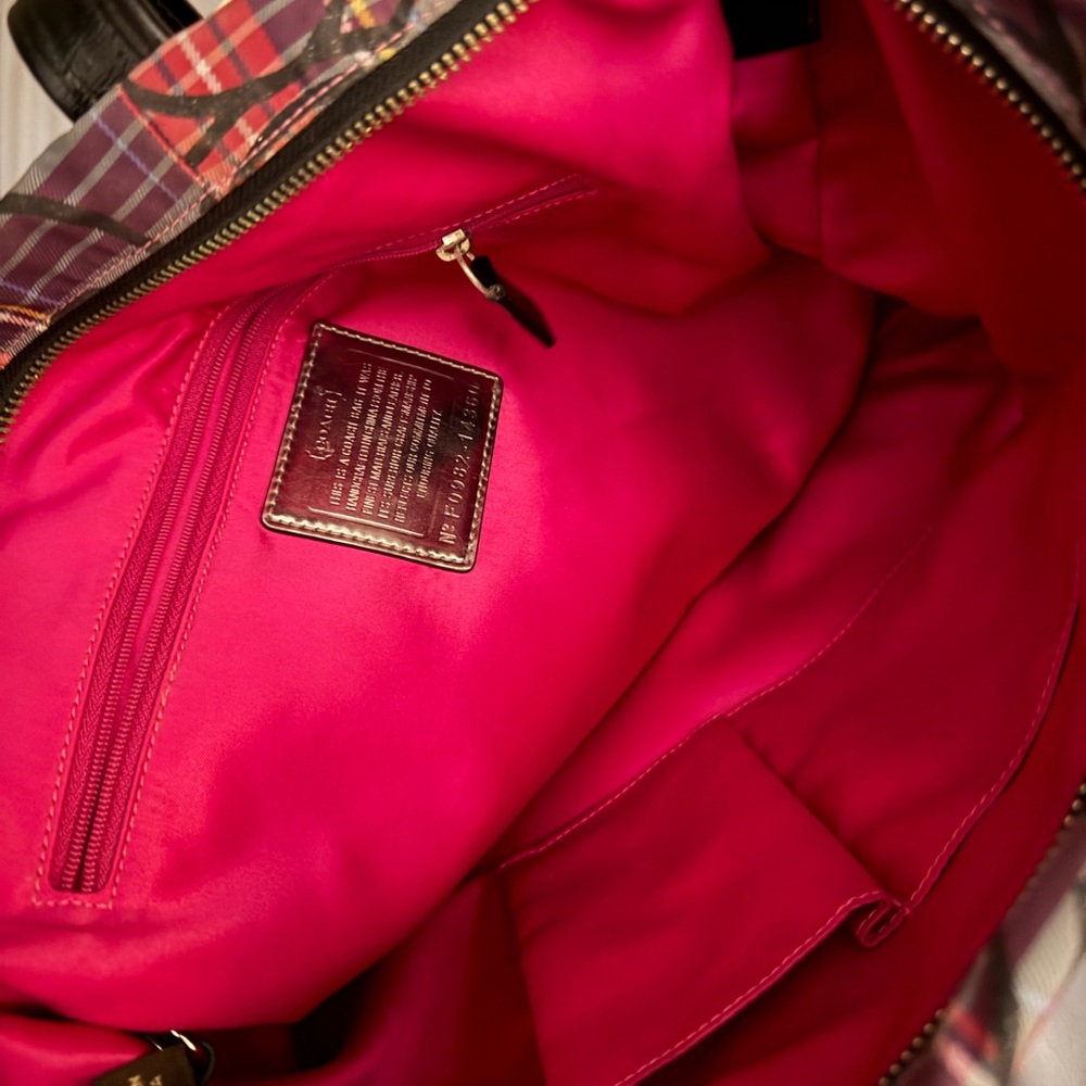 Coach/ Poppy Plaid Tote Bag - Pink and Black - Picture 3 of 5